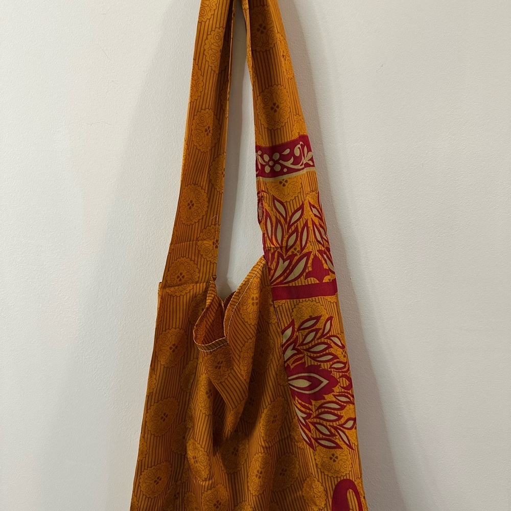 Hobo Stylish Mustard and Red Patterned Tote Bag one of a kind